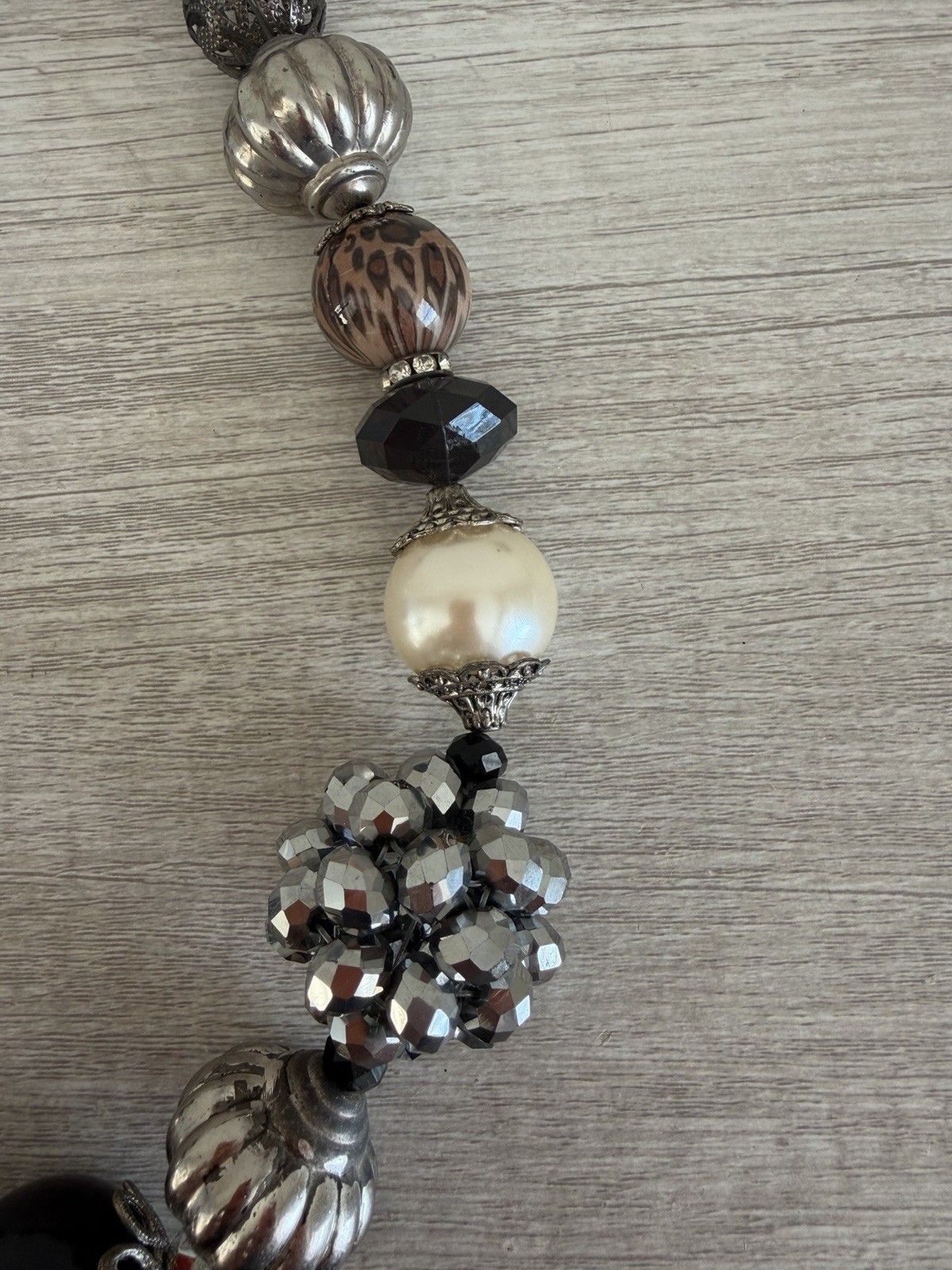 Handmade Black & Silver Beaded Statement Necklace… - image 4