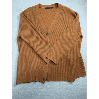 Jenni Kayne Everyday Cardigan Cinnamon Brown 100% Cashmere Ribbed Knit Large