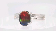 Vintage Ammolite Ring Platinum Opal Like Stone Beautiful Rainbow Stone L 1/2 6