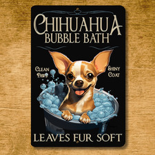Insegna bagno a bolle Chihuahua vasca da bagno chiwawa cane fatta a mano metallo latta regalo