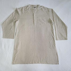 Beige Cotton Kurta Men's L/XL Tunic Long Sleeve Robe India Ethnic Wear Shirt