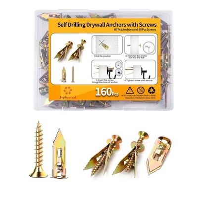 160-Piece Self Drilling Drywall Anchors Screws Kit Heavy Duty Metal No Drill