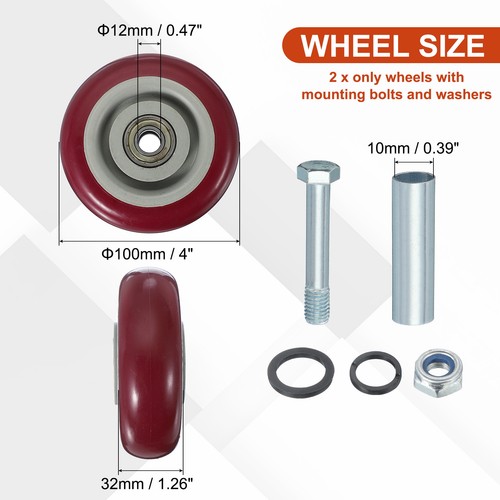 2Pcs 4 Inch Wheels Only Replacement Nylon Push Cart Wheel with 3/8 ...