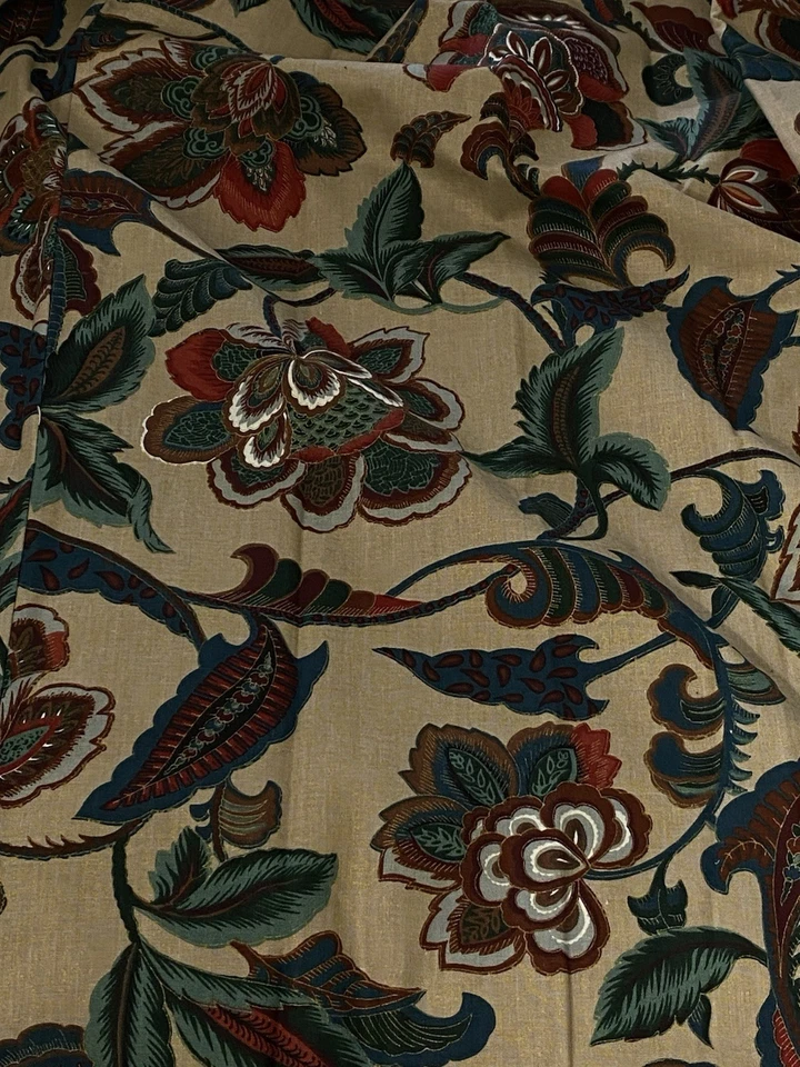 2 КОМПЛЕКТА винтажных заказных якобинских складчатых занавесок ПАНЕЛИ 38x82 зеленые бордовые - Изображение 2 из 4