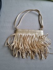 Damen Schultertasche beige mit Fransen, Kunst...