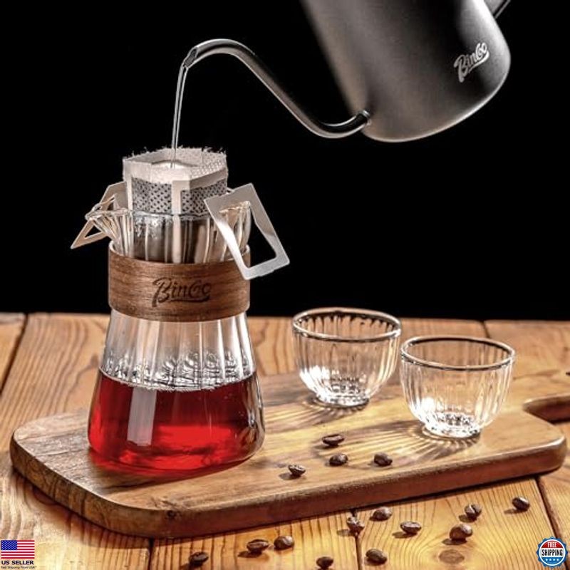 Elegant 16oz Glass Coffee Carafe with Wood Handle - Clear Pour Over Decanter