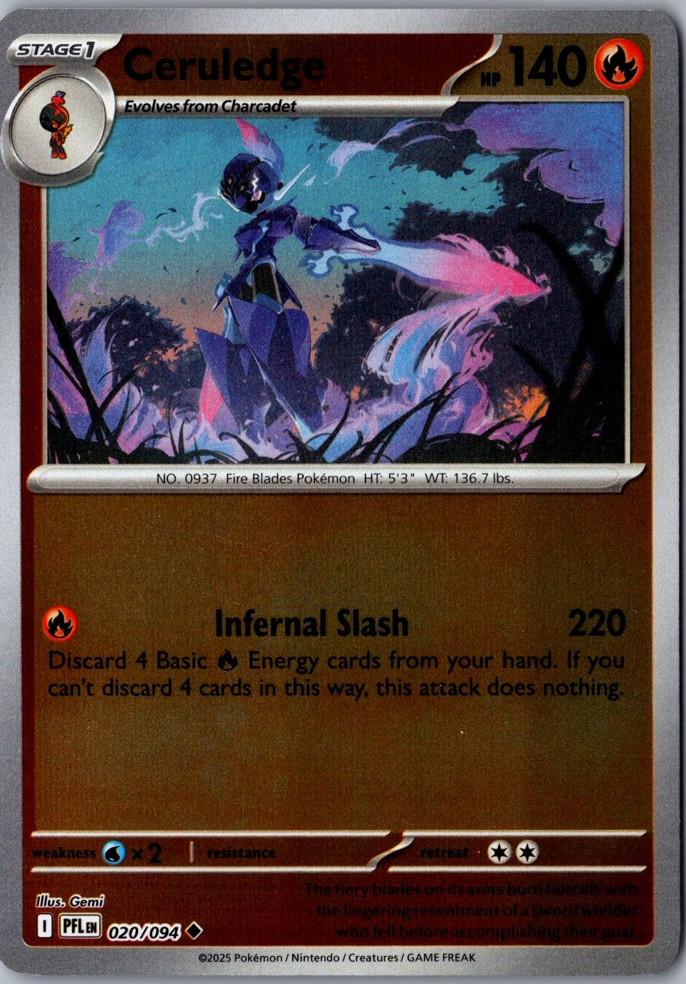 Ceruledge Reverse Holo 020/094 Uncommon PFL ME02 Phantasmal Flames LP Pokemon