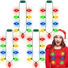 4Pack Light Up Christmas Necklace 40In 9 LED 3 Modes Lights Necklace
