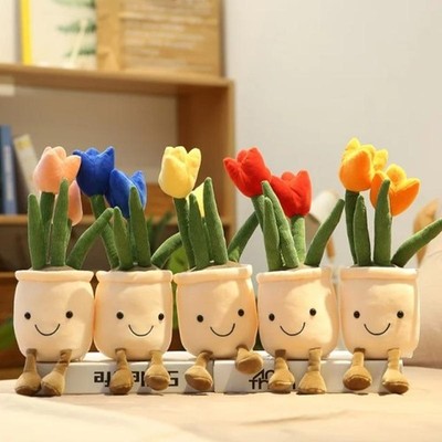 33cm Tulip Plant Plush Toy Soft Potted Flower Stuffed Decor Home Bookshelf
