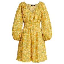 New J Crew Dress Womens Small Yellow Limone Long Puff Sleeve Spring Boho Peasant