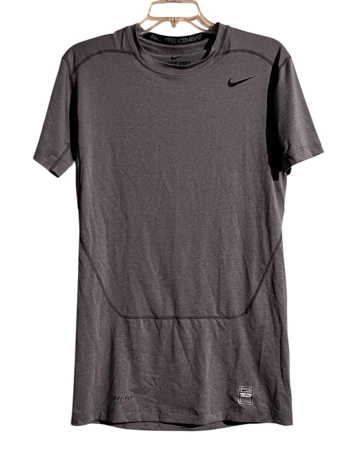 Nike Pro Combat Fitted Shirt Mens XL Gray Compression Short Sleeve Gym Dri Fit