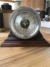 Vintage Chelsea Barometer Holosteric Nickel With Mahogany Stand
