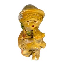 Vintage Chalkware Boy Figurine Holding Animal...