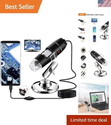 USB Digital Microscope 40-1000X Magnification with 8 LED Lights for PCs/Android