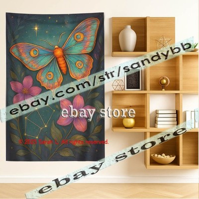 Star Bloom Butterfly Celestial Art Tapestry decor wall print 39X59 in