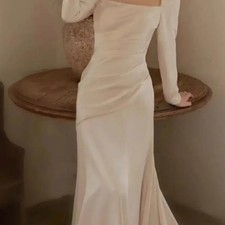 New Long Sleeve Self Wedding Dress Official