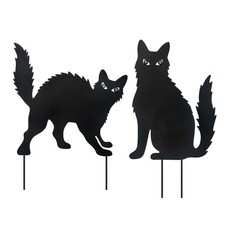 Metal Black Cat Halloween Yard Stakes, Outdoor Garden Lawn Yard Decor