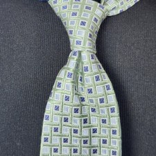 Vintage TOMMY HILFIGER Tie Mens Green Micro Square 100% Silk Necktie Made in USA