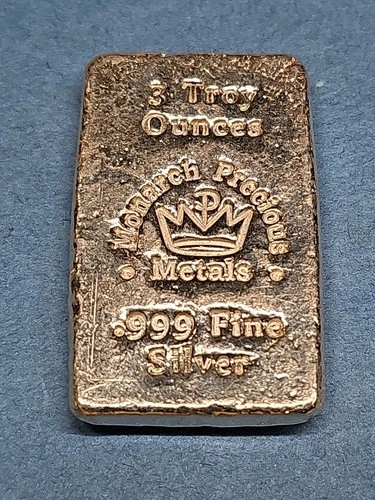MONARCH PRECIOUS METALS SILVER 3 oz .999 FINE POURED BAR