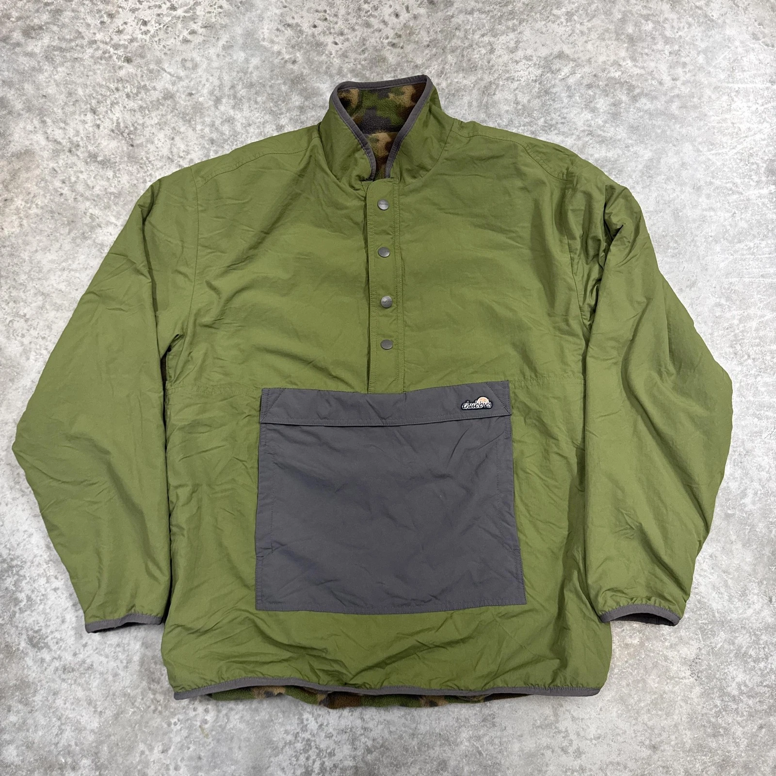 Chubbies Jacket Mens Medium Green Camo Reversible Fleece Pullover Anorak