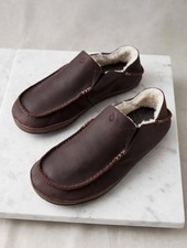 OluKai Moloa Men s Nubuck Slipper Loafers Shoes Size 9 140 in Dk Wood/ Dk Wood