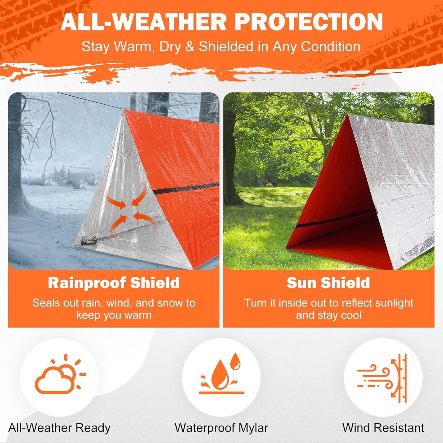 Emergency Survival Tent Life Shelter - 2 Person Mylar 1 Pack, Orange 