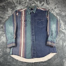 Vintage Men  s Wrangler Brushpopper Striped Western Button Up Shirt Pearl Snap M