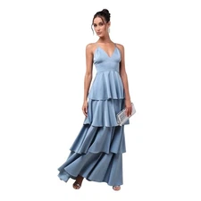 Lulus Tiered Ruffle Spaghetti Strap Maxi Dress Lg Formal Evening Gown NWT