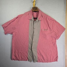 Nat Nast Bowling Shirt Mens XXL Silk Retro Lounge Short Sleeve Pink Tan Two Tone