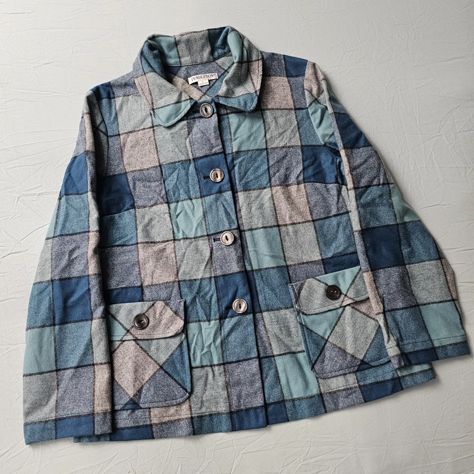 De Colección Pendleton 49er Mujer Grande Lana Azul Camisa a Cuadros Chaqueta Chaqueta Hecha en EE. UU. Foto 3 de 4