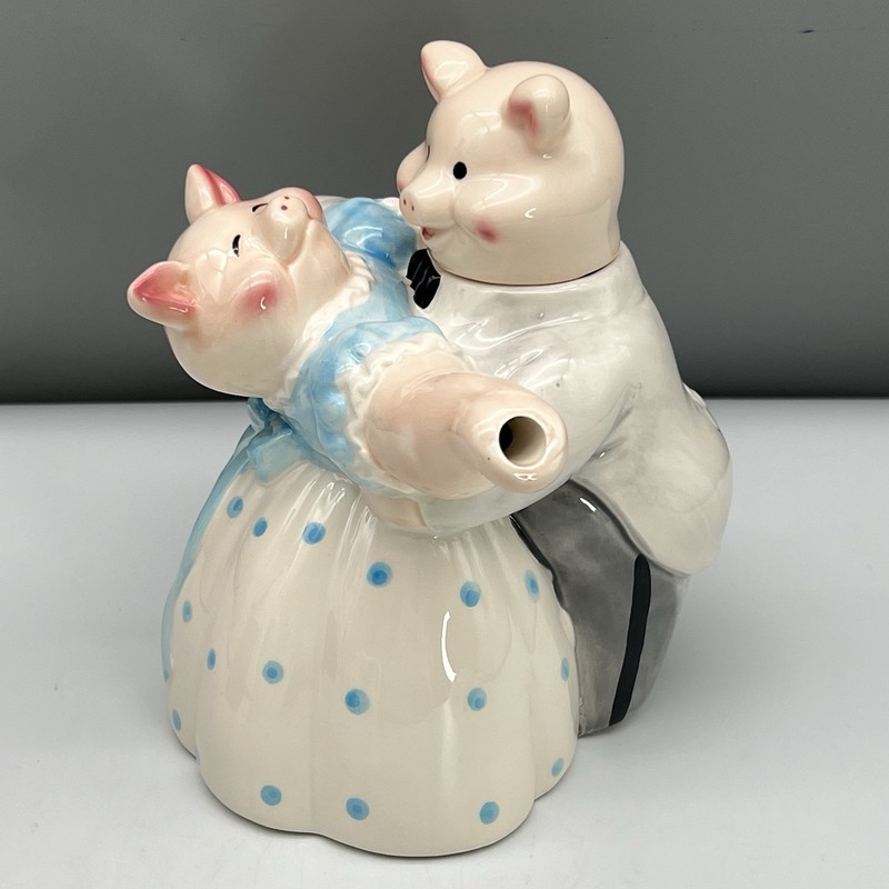 VTG TEA POT Ballroom Dancing Pig Couple APPLAUSE Novelty Ceramic Figurine MINTY