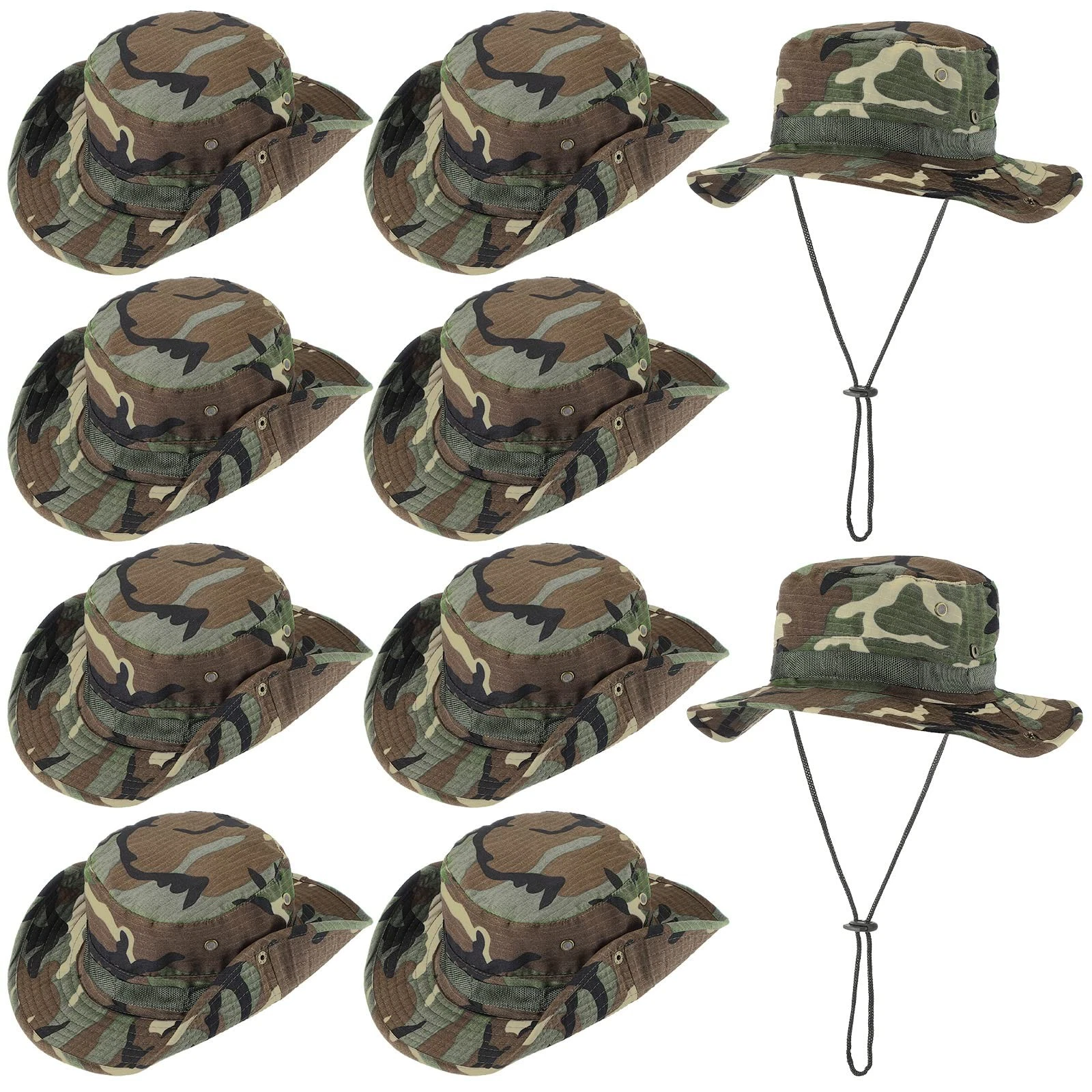 10 Pcs Bucket Hat Bulk Wide Brim Boonie Hiking Fishing Safari Hat with Chin S...