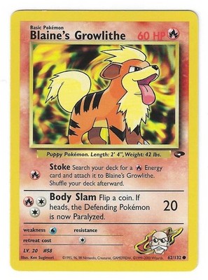 Blaine's Growlithe 62/132 - Gym Challenge - Vintage Pokémon TCG - WoTC - LP