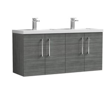 Image of Nuie Arno Anthracite Woodgrain 1200mm Wall Hung 4 Door Vanity Unit and Double Po