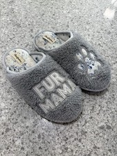 Dearfoams Women  s Fur Mama Memory Foam Gray Scuff Cozy Slipper Size 9-10