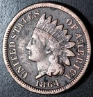 1864 INDIAN HEAD CENT - Near VF VERY FINE Details - BRONZE
