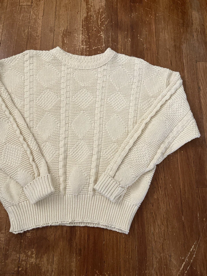 Suéter de punto crema tejido 3D vintage grande para hombre Foto 3 de 4