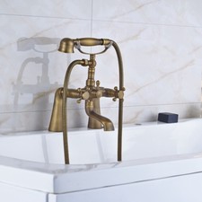 Antique Brass Clawfoot Bath Tub Faucet w/Hand Shower Deck Mount Dual Handles