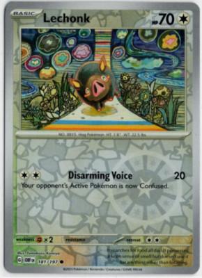 Pokemon -  181/197 Lechonk -  Reverse Holo - Obsidian Flames - NM/M