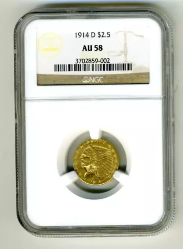 1914-D INDIAN HEAD $2.5 QUARTER EAGLE GOLD NGC AU58 