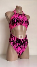 Schminke Flames fire Monokini pole dance wear mesh UV neon luminous bodysuit
