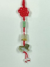 Hand Carved Natural Jade Chinese Zodiac Dog Pendant Knotted CellPhone Car Charm