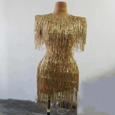 Shining Gold Fringe Dress Sexy Tassel Costume Stage Party Nightclub Stage  Wear | eBay