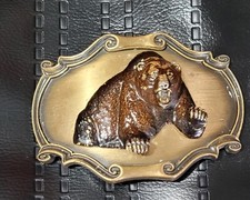 Brown Bear Growling 3D Belt Buckle Wildlife Hunting Grizzly Raintree 1978 Brass