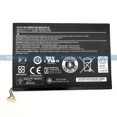 Genuine AP12D8K Battery for Acer Iconia Tab A3-A10 A3-A11 W510P 1ICP4/83/103-2
