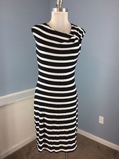 Calvin Klein S 4 black white stripe jersey knit sheath dress Career Cocktail Wow
