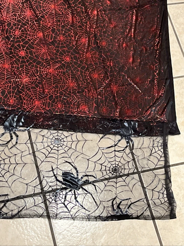 2 piezas cortinas de Halloween tela de araña murciélagos + cortina de ventana de tela espeluznante encaje negro Foto 3 de 4