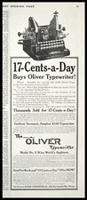 Antique 1911 OLIVER Typewriter Model No. 5 w/Auto Tab 17¢ Per Day Vtg PRINT AD thumbnail