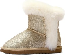 Girls Fur Lined Gold Sparkle Boots 29 sz 2M