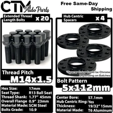 4x 15mm Thick 5x112 57.1mm CB Wheel Spacer Black Bolt Audi McLaren Stock Wheels